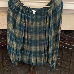 Established 1948 Green plaid blouse size medium; good condition